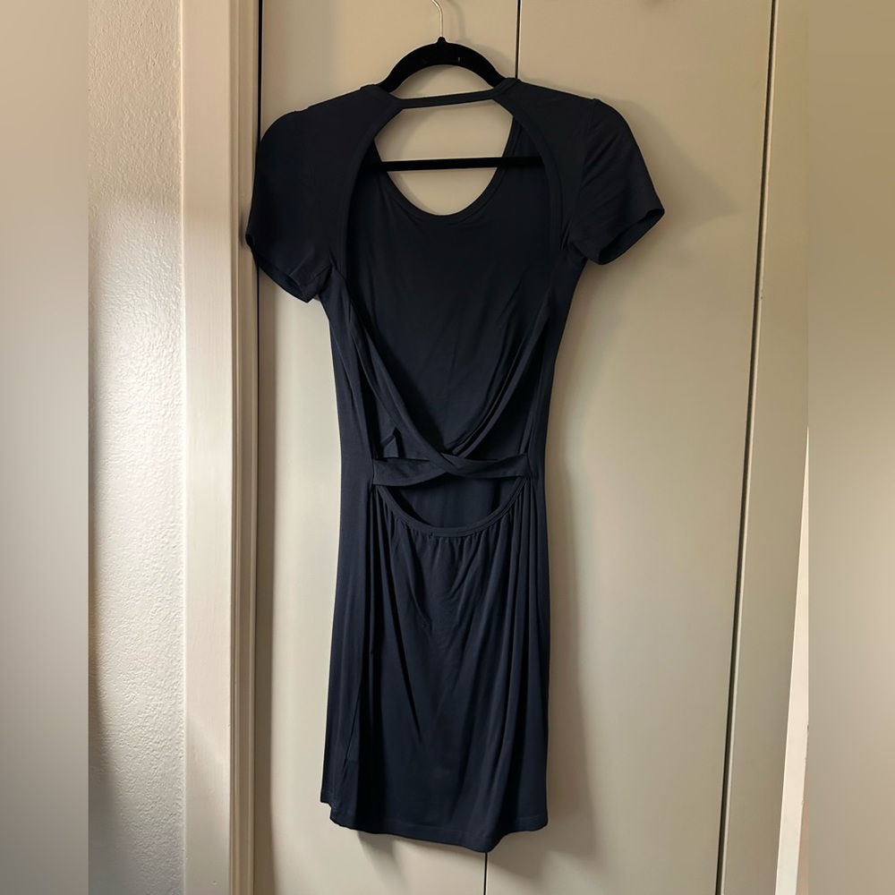 Navy Cotton Backless Dress